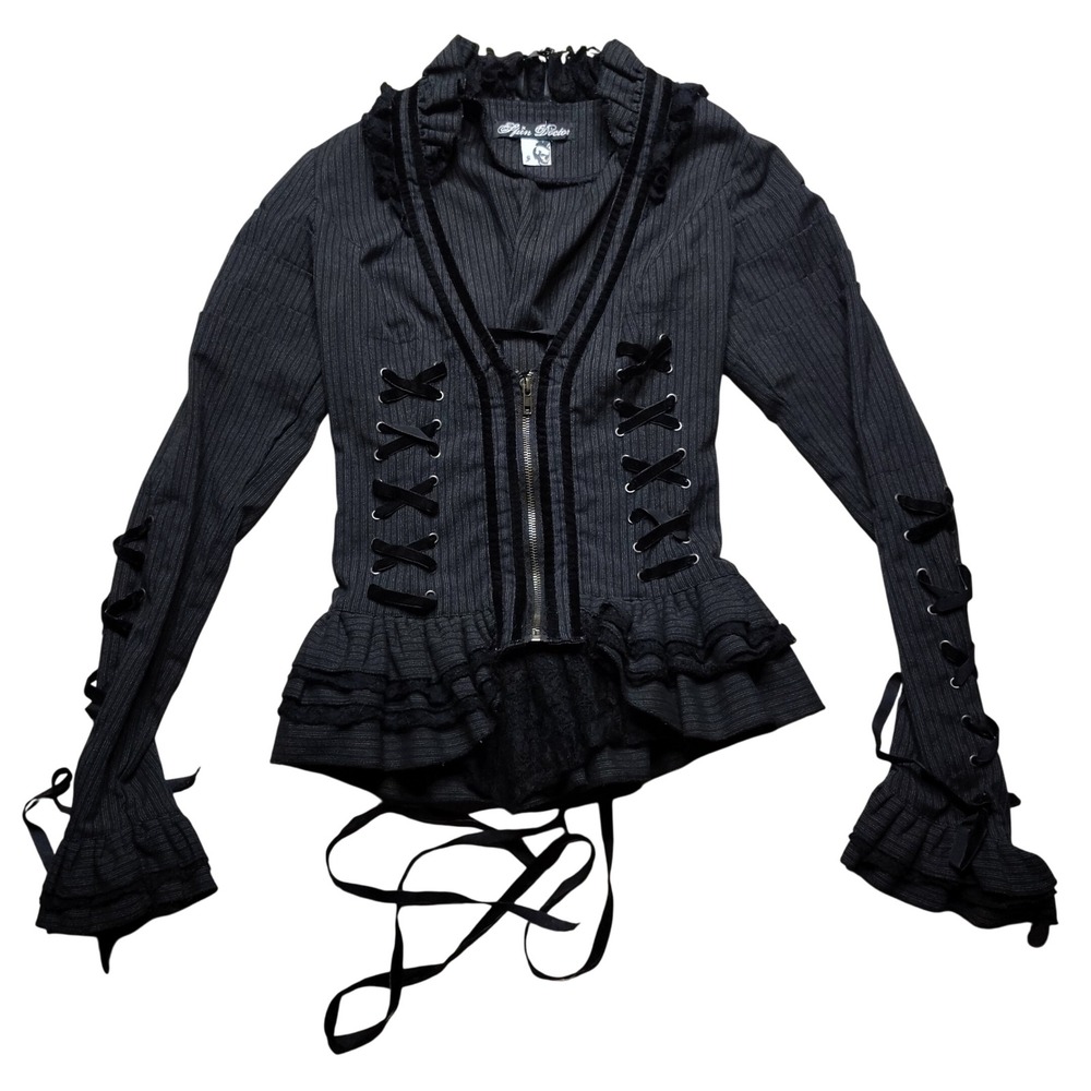 Spin Doctor Florence Steampunk Victorian Goth Black Pinstripe Lace-Up Jacket L